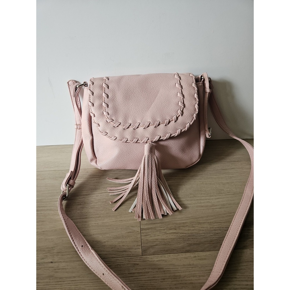 Boho Western Faux‎ Leather Crossbody Bag Pastel Pink Saddle Purse Large Tassle